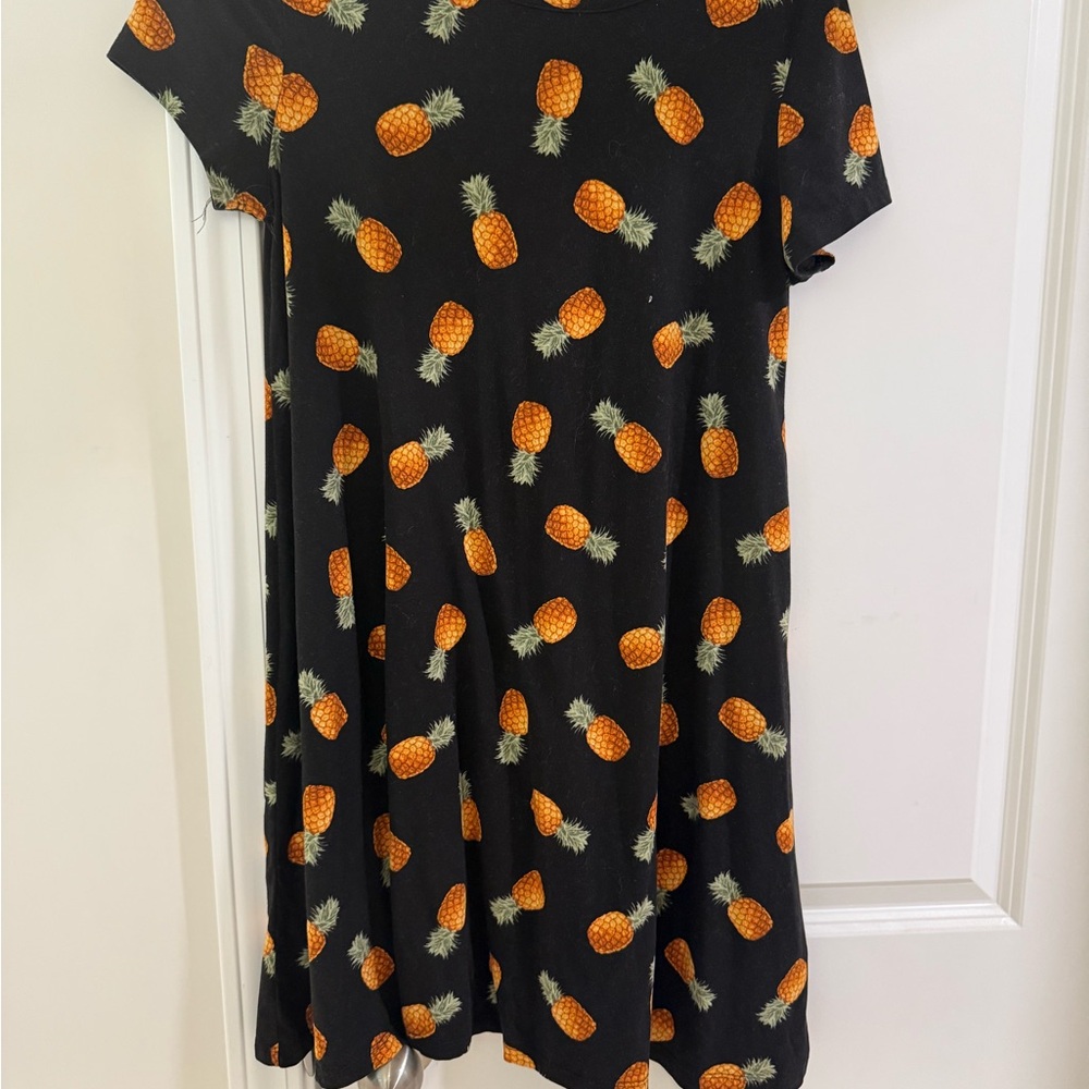 Pineapple Print Black T shirt Dress